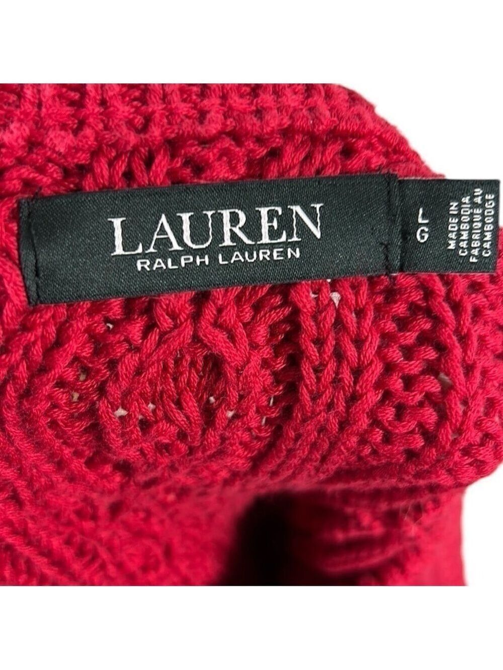 Lauren Ralph Lauren Black Label Red Cable Knit Dolman Sleeve Sweater Size L - Picture 3 of 8